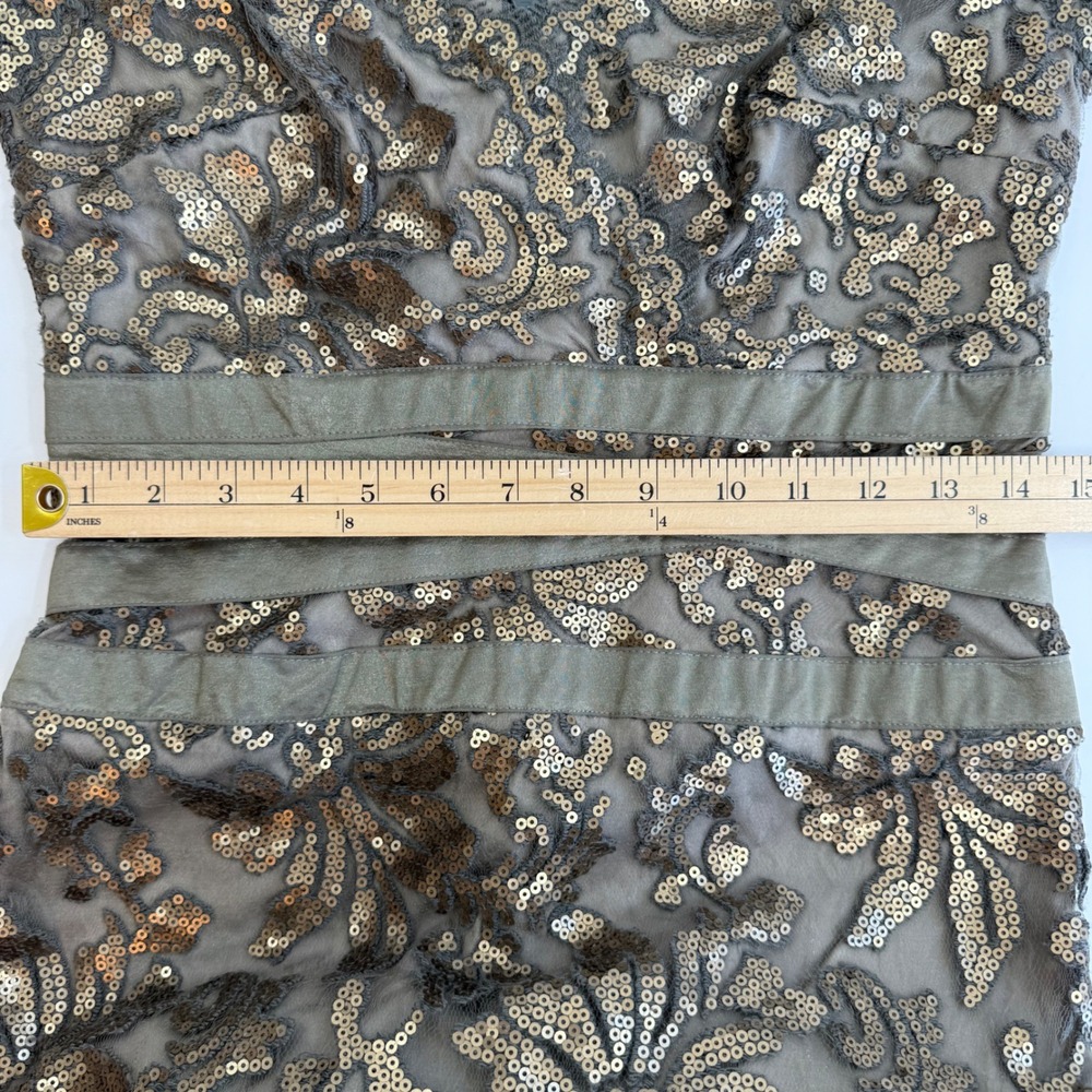 Tadashi Shoji Bronze Olive Sequin Lace Sheath Cocktail Dress Sz 4 Art Deco‎ Glam - Picture 15 of 16